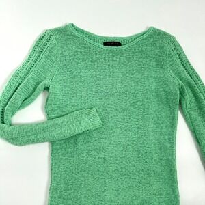 Rachel Zoe Womens Mint Green Pointelle fisherman Knit Long Sleeve Sweater Small